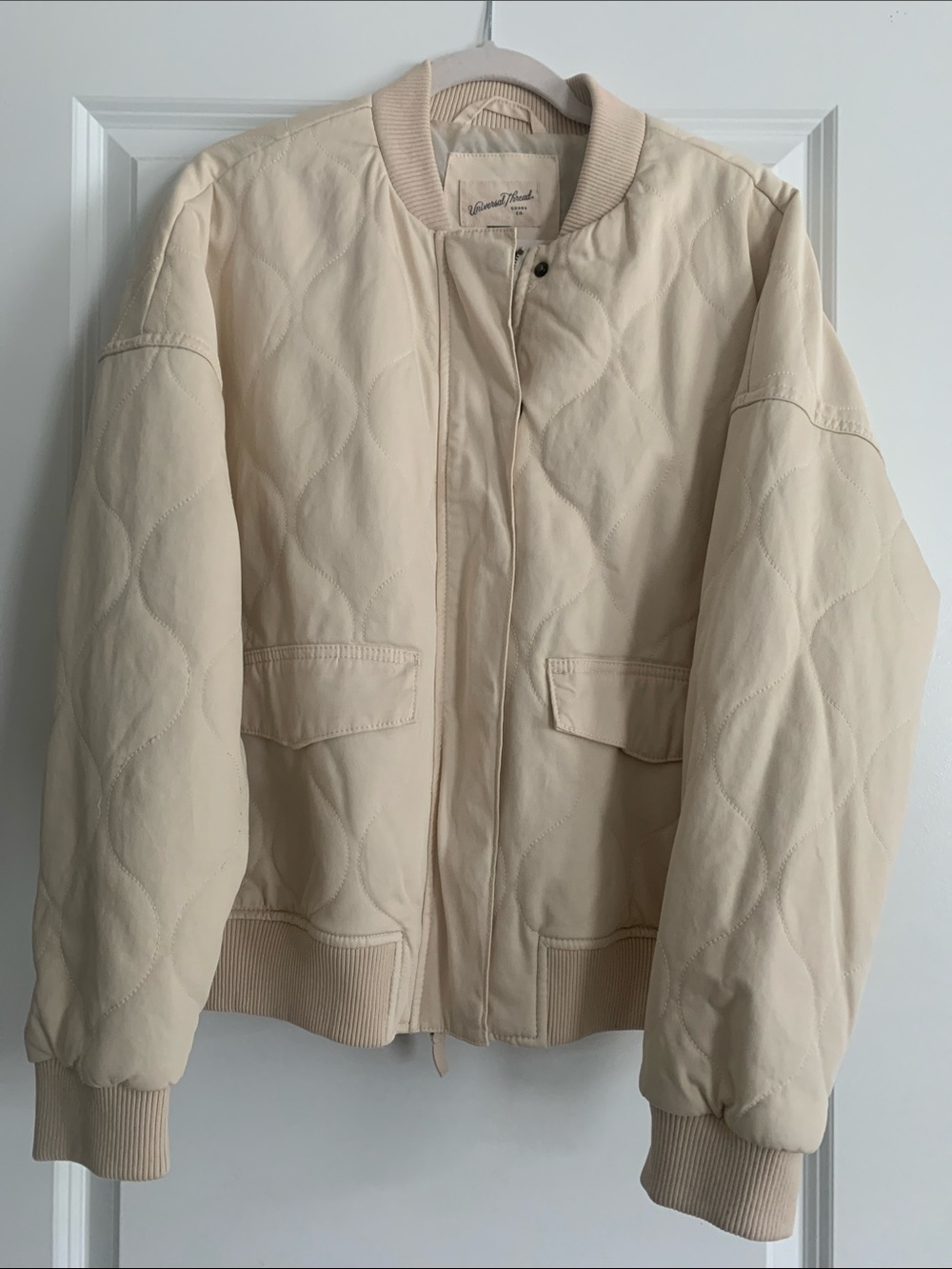 Universal Thread Quilted Bomber Jacket in Cream